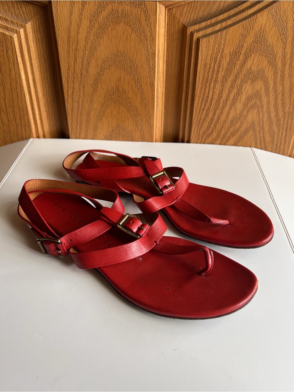 Burberry Vintage Red Leather T-Strap Thong Gladiator Sandals Y2K EU37